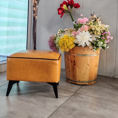 TABURETE REPOSAPIE S OTOMANO RECTANGULAR ECO CUERO CARAMELO - 8