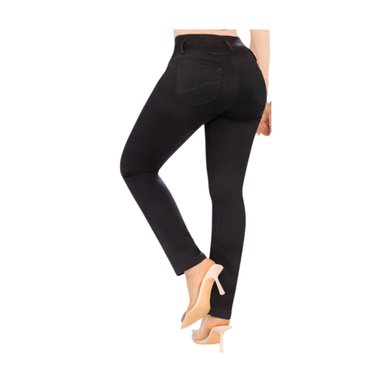 JEAN LARGO MUJER KAZZANI NEGRO PUSHUP COLOMBIANO ORIGINAL BOTA RECTA - 3