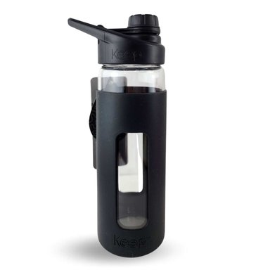 BOTELLA KEEP 470ML VIDRIO PROTECTOR AGUA DEPORTES OUTDOOR NEGRO - 1