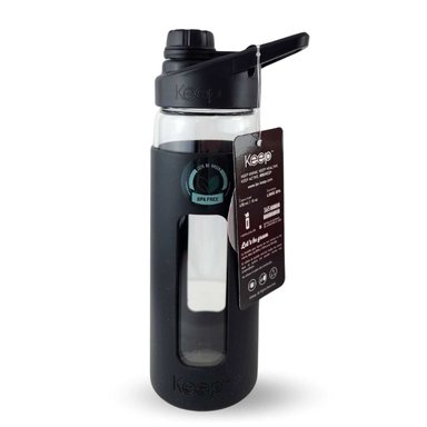 BOTELLA KEEP 470ML VIDRIO PROTECTOR AGUA DEPORTES OUTDOOR NEGRO - 2