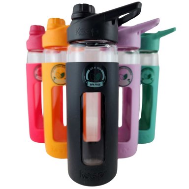 BOTELLA KEEP 470ML VIDRIO PROTECTOR AGUA DEPORTES OUTDOOR NEGRO - 9