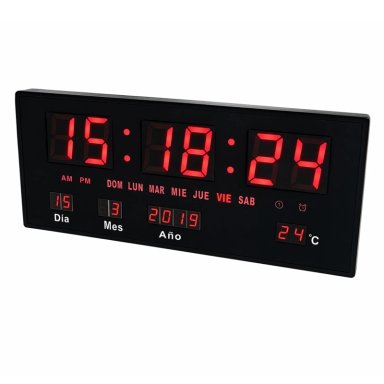 RELOJ DIGITAL PARED LUZ LED HORA FECHA TEMPERATURA 36X15CM - 1