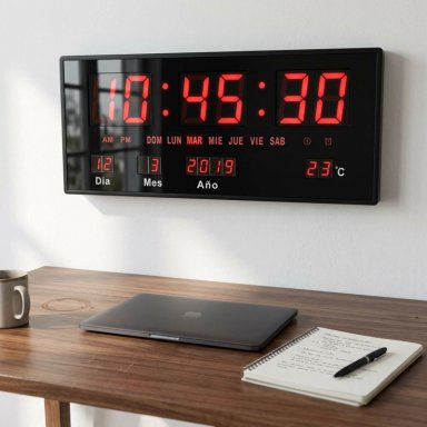 RELOJ DIGITAL PARED LUZ LED HORA FECHA TEMPERATURA 36X15CM - 2
