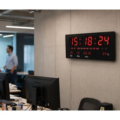 RELOJ DIGITAL PARED LUZ LED HORA FECHA TEMPERATURA 36X15CM - 4