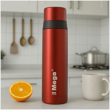 TERMO MEGA SLIM IV 470ML ACERO INOXIDABLE METALICO TE EN COLOR CAFE EN COLOR ROJO - 1