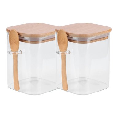 SET 2 FRASCOS CONTENEDORES 700ML 12CM CUADRADO CUCHARA BAMBÚ - 1