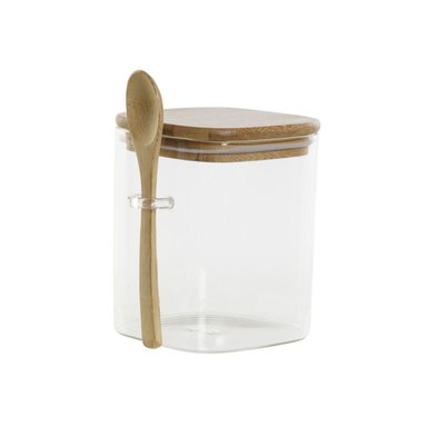 FRASCO CONTENEDOR VIDRIO 900ML 10CM CUADRADO CUCHARA BAMBÚ - 1