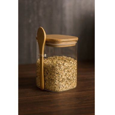 FRASCO CONTENEDOR VIDRIO 900ML 10CM CUADRADO CUCHARA BAMBÚ - 4