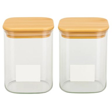 SET 2 FRASCOS HERMETICOS CUADRADO 900ML VIDRIO 10CM TAPA BAMBÚ - 1