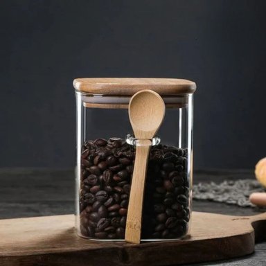 SET 2 FRASCO CONTENEDOR 900ML 10CM CUADRADO CUCHARA BAMBÚ - 3