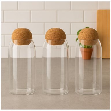 SET 3 BOTELLAS FRASCOS CONTENEDOR 570ML VIDRIO 10CM TAPA - 1