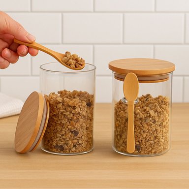 SET 2 FRASCO CONTENEDOR HERMETICO 700ML 15CM REDONDO CUCHARA - 2