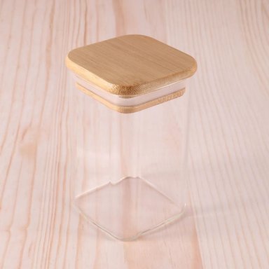 FRASCO HERMETICO RECIPIENTE 700ML VIDRIO CUADRADO 12CM BAMBÚ - 3