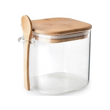 FRASCO CONTENEDOR VIDRIO 1100ML12CM CUADRADO CUCHARA BAMBÚ - 1