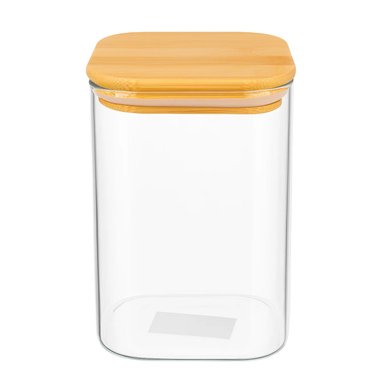 FRASCO HERMETICO CUADRADO 1100ML VIDRIO 12CM CON TAPA BAMBÚ - 1