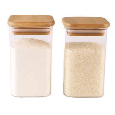 FRASCO HERMETICO CUADRADO 1100ML VIDRIO 12CM CON TAPA BAMBÚ - 3