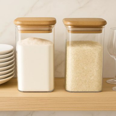 FRASCO HERMETICO CUADRADO 1100ML VIDRIO 12CM CON TAPA BAMBÚ - 4