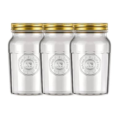SET 3 FRASCOS AMERICANO VINTAGE VIDRIO 1000ML TAPA DORADA - 1