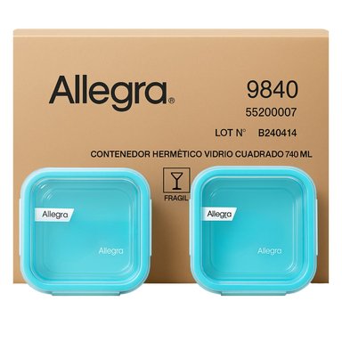 SET 24 CONTENEDORES HERMETICO VIDRIO CUADRADO 740ML ALLEGRA - 1