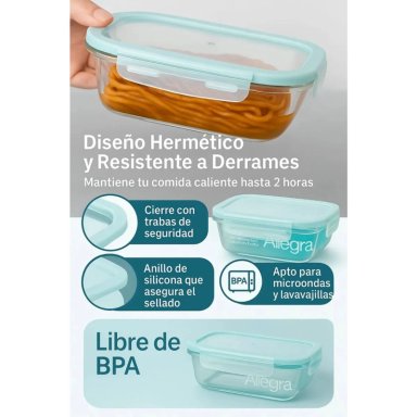 SET 10 CONTENEDORES HERMETICOS ALIMENTOS DE VIDRIO ALLEGRA - 3