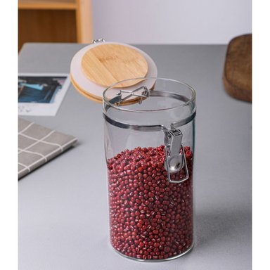 FRASCO TARRO HERMETICO DE VIDRIO 480ML CON TAPA DE BAMBU - 2
