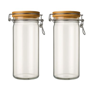 SET 2 FRASCOS TARRO HERMETICO VIDRIO 700ML CON TAPA DE BAMBU - 1
