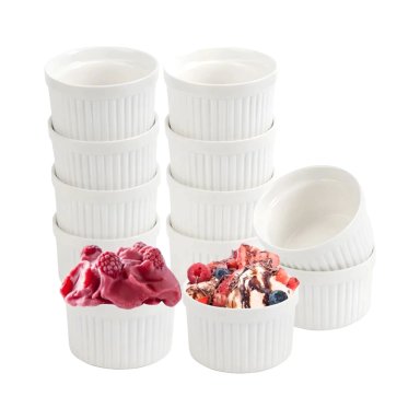 SET 12 POCILLOS RAMEKIN CERAMICA BLANCO 8CM COCINA HORNO - 1