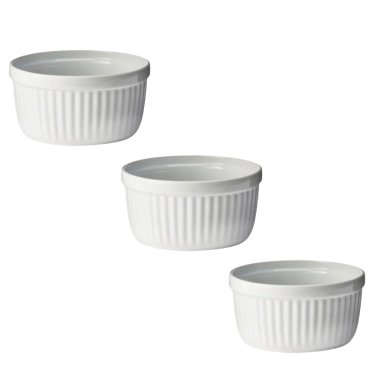 SET 3 POCILLOS RAMEKIN CERAMICA BLANCO 8CM COCINA HORNO - 1