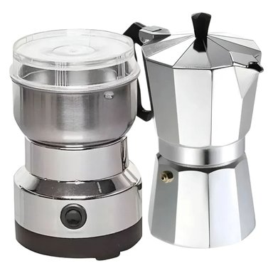 MOLEDOR ELE CTRICO DE CAFE  + CAFETERA ITALIANA GRECA 3 TAZAS COLOR GRIS - 1