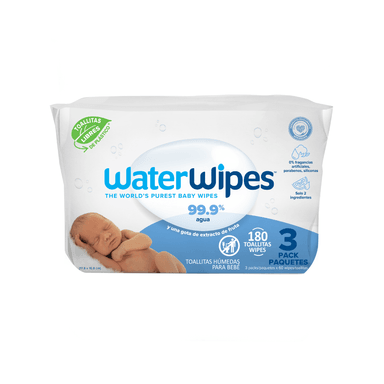 TOALLITAS HÚMEDAS BIODEGRADABLES 3X60 UNS WATERWIPES 180 UND - 2