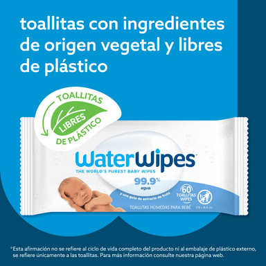 TOALLITAS HÚMEDAS BIODEGRADABLES 3X60 UNS WATERWIPES 180 UND - 5
