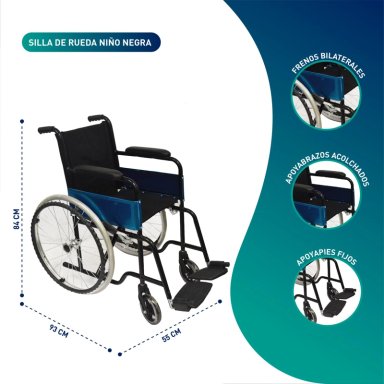 SILLA GLOMED SRN012 RUEDAS PEDIATRICA NIÑO NEGRA - 2