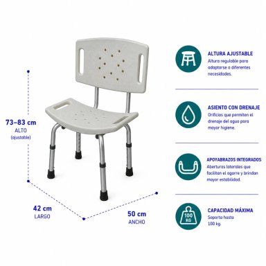 SILLA DE BAÑO MAXCARE SBD012 SILLA BAÑO ESTÁNDAR ALTURA REGULABLE - 2