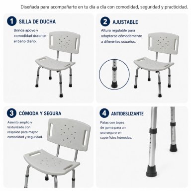 SILLA DE BAÑO MAXCARE SBD012 SILLA BAÑO ESTÁNDAR ALTURA REGULABLE - 3