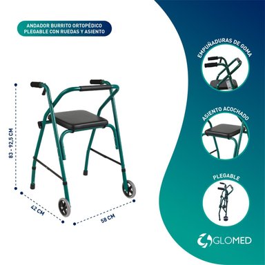ANDADOR GLOMED ARA010 BURRITO ORTOPÉDICO PLEGABLE CON RUEDAS Y ASIENTO - 2
