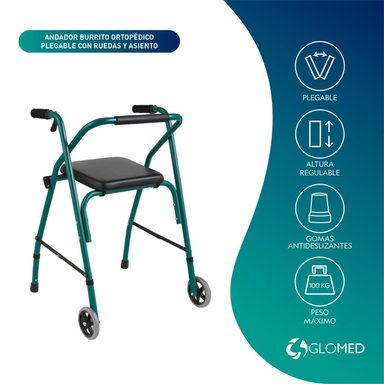 ANDADOR GLOMED ARA010 BURRITO ORTOPÉDICO PLEGABLE CON RUEDAS Y ASIENTO - 3
