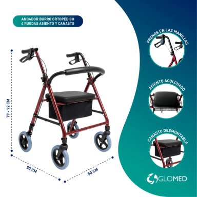 ANDADOR BURRO ORTOPE DICO 4 RUEDAS ASIENTO Y CANASTO - 2