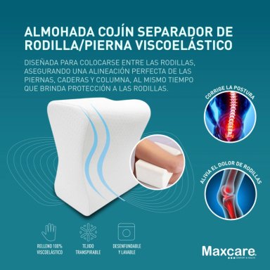 ALMOHADA MAXCARE ARM012 COJÍN SEPARADOR RODILLA/PIERNA VISCOELASTICO 40 X 21 CM BLANCO - 3