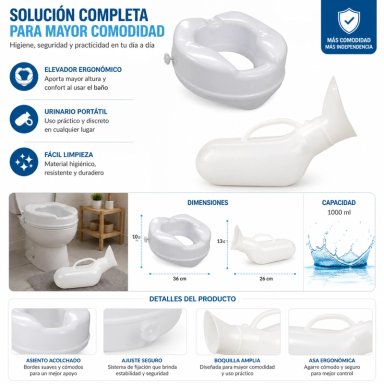 PACK GLOMED C-ABSUPMB URINARIO PLÁSTICO MIXTO BLANCO + ALZA BAÑO WC - 6