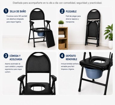 SILLA DE BAÑO WC PLEGABLE PORTATIL PRO - 3