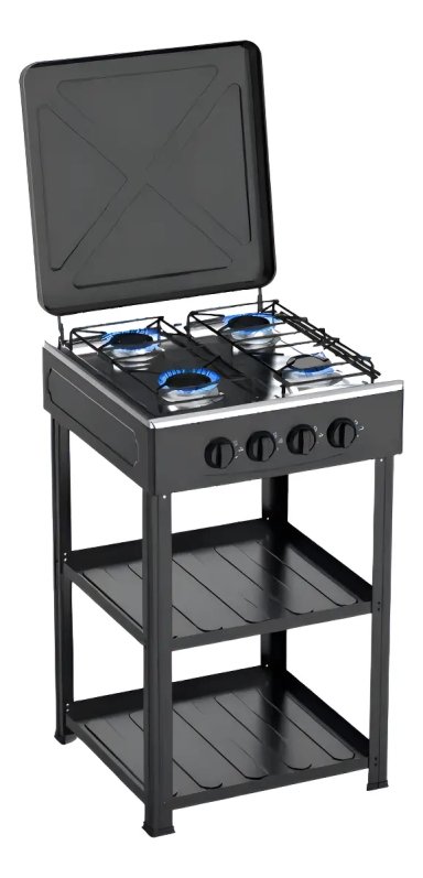 COCINA ENCIMERA A GAS 4 QUEMADORES CON REPISAS COLOR NEGRO - 1