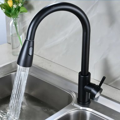 LLAVE MONOMANDO LAVAPLATOS RETRACTIL Y FLEXIBLE ACERO NEGRO - 1