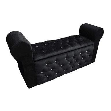 BANQUETA BAUL CAPITONE NEGRO FELPA B/DIAMANTES - 1