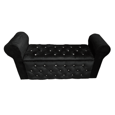 BANQUETA BAUL CAPITONE NEGRO FELPA B/DIAMANTES - 2