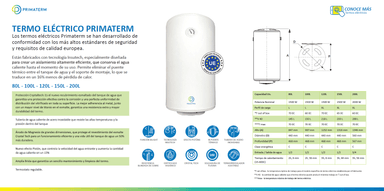 TERMO ELÉCTRICO 200 LITROS 2000W 70°C PRIMATERM - 3