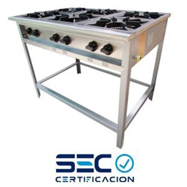ANAFE INDUSTRIAL A GAS 6 PLATOS CON PARRILLAS EN FIERRO MACIZO DE 34×34 CM. - 1