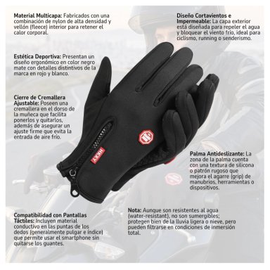 GUANTES TÉRMICOS E IMPERMEABLES PARA CICLISMO Y RUNNING CON PANTALLA TÁCTIL Y PALMA ANTIDESLIZANTE - 7