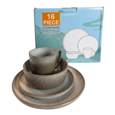 SET DE VAJILLA COMPLETO 16 PIEZAS STONEWARE DISEÑO ORGANICO - 2