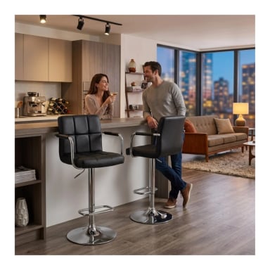 PACK 2 PISO DE BAR PREMIUM CAPITONE  CON RESPALDO LUMBAR Y BRAZOS - 1