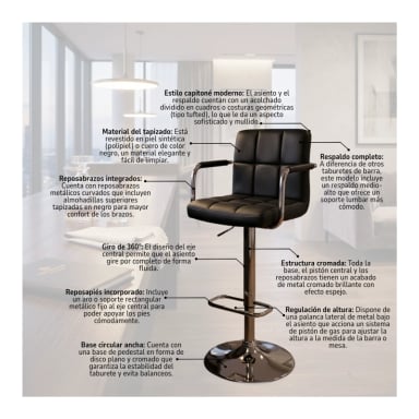 PACK 2 PISO DE BAR PREMIUM CAPITONE  CON RESPALDO LUMBAR Y BRAZOS - 5
